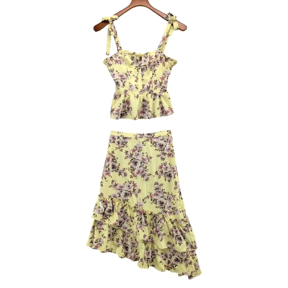 sofia by sofia vergara Yellow Floral Peplum Crop Top & Ruffle Skirt Set